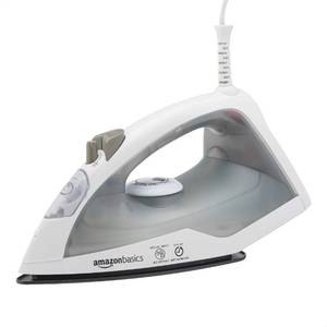 lot 12354 image: Amazon Basics 1200W 10�� Steam Iron, With Non-Stick Teflon Soleplate, 5 Fl Oz Water Tank (150 ML), Auto Shut-Off, Anti-Drip, Anti-Calcification, Thermostat, 6.5Ft Cord, Gray