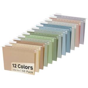 lot 12358 image: 50pcs Decorative Hanging File Folders,Filing Cabinet, Letter Size with 15-Cut Adjustable Tab Durable 12 Color Assorted, 50 pcs Per Box,Cute,Color,Pink,Pastel