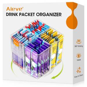 lot 12360 image: AIEVE Drink Packet Organizer, Lazy Susan Organizer for Water Flavor Packets, Drink Mix Rotating Turntable Sugar Packet Holder Container for Pantry Organizers and Storage, Square