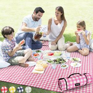 lot 12366 image: ZAZE Picnic Blanket Waterproof Sandproof, 80x80 3-Layer Cute Compact Extra Large Machine Washable Foldable Beach Mat, Big XL Outdoor Blankets for Spring Summer Camping, Park, Grass(Pink and White)