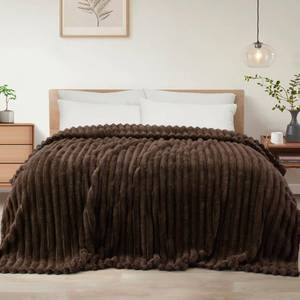 lot 12367 image: Exclusivo Mezcla King Size Flannel Fleece Blanket, Super Soft Striped Jacquard Bed Blanket, Lightweight Fuzzy Cozy for All Seasons, 90x104 Inches, Coffee