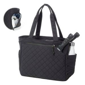 lot 12370 image: LANBX Pickleball Bag Fits 2 to 6 Paddles, Quilted Pickle ball Tote Bags for Women and Men with Shoe Compartment and Fence Hook, Great Pickleball Gifts