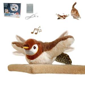 lot 12374 image: Meow Chase Flapping Bird Cat Toy, No Flying, Flapping & Chirping Wings Sparrow with Catnip, Rechargeable Touch Activated for Cats, Kitten or Small Dogs to Interact & Play (Turns On)