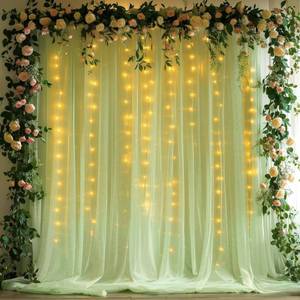 lot 12386 image: 10x10ft Sage Green Tulle Backdrop Curtains with Lights String for Party,Wrinkle Free Sheer Curtain with Lights Wedding Photo Backdop Drapes for Baby Shower Birthday Party Photography Home Decorations