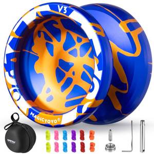 lot 12388 image: MAGICYOYO V3 Responsive Yoyo for Kids 8-12 , Professional Yoyo for Adult, Dual Purpose Metal Yo-yo with KK Bearing  12 Yoyos Strings, Bearing Removal, Axle, Yo yo Case (Blue Glod Splash)