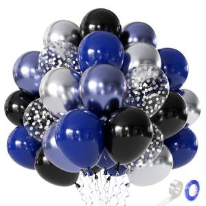 lot 12389 image: Navy Blue Silver Black Balloons - 60pcs 12 Dark Blue Silver Metallic Confetti Party Balloons for Graduation Birthday Decorations