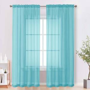 lot 12400 image: OVZME Sheer Curtains 84 Inches Long 2 Panels Set, Light Filtering Transparent Lightweight Soft Window Treatment Panels for Study Room Living Room Guest Room, Each 42W x 84L Inches, Aqua