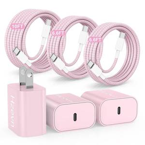 lot 12402 image: Fast Charging for iPhone 15 16 Pro Max Charger Colorful, 3Pack 20W USB C Fast Chargers Block with 6610ft Long USB C to C Braided Cable Compatible with iPhone 1615 Pro15 PlusiPad Pro 1312.9,Pink (Missing One Block)