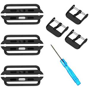 lot 12411 image: ONELANKS Watch Band Connector Kit for Apple Watch, Metal Replacement Adapter for iWatch Straps Ultra (49mm) Series 8 7 (45mm) Series 6 5 4 (44mm) Series 3 2 1 (42mm) Black(3 Pack)