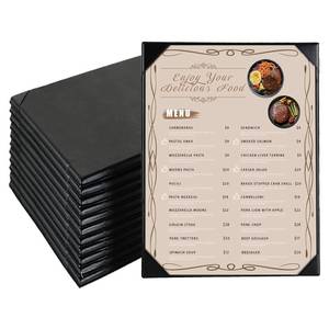 lot 12413 image: FLKQC Restaurant Menu Covers Holders 8.5 X 11  Pack of 12 Synthetic Leather Single View Menu Holder Covers Book Style with Angled Corners Black for Wine List