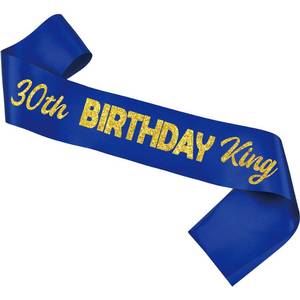 lot 12431 image: Ashaqshnglee 30th Birthday King Sash Blue with Gold Glitter Letter Birthday King Sashes for Men Boy Gifts Decorations Party Supplies