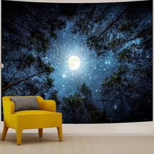 lot 12432 image: Forest Galaxy Starry Tapestry for Bedroom Ceiling, Blue Space Night Starry Sky Moon Stars Tapestry Aesthetic, Tree Forest Milky Way Backdrop Wall Hanging for Dorm Living Room Decor (51 X 60)
