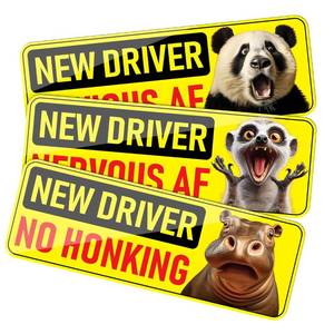 lot 12433 image: Sandfren New Driver Magnet for Car, 3PCS Reflective Funny Animals Vehicle Bumper Warning Sticker, Removable Novice Rookie Safety Attention Sign, Universal Automotive Accessories (Missing One)