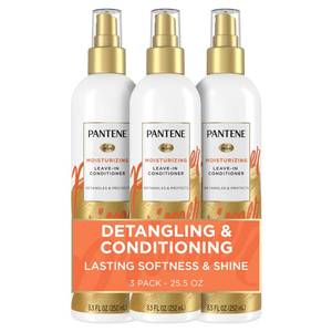 lot 12434 image: Pantene Conditioning Detangler Spray, Pro-V Repair & Protect, Nutrient Boost for Damaged Hair, Antioxidant Enriched, Leave-In Conditioner, Smooth & Shine, Sulfate-Free, 8.5 Fl Oz, 3 Pack(Missing One)