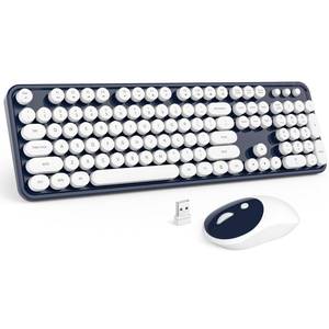lot 13123 image: MOFII Wireless Keyboard and Mouse Combo, Dark Blue 2.4G Full Size Keyboard, Round Key Typewriter Keyboards and Cute Mice with 2 in 1 USB Dongle, for PC Laptop Chromebook Smart TV