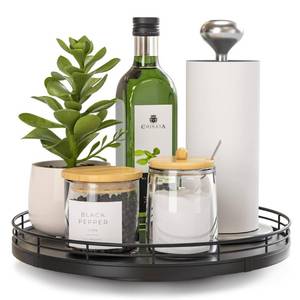lot 13130 image: 10 Oak Wood Lazy Susan Turntable Organizer, Lazy Susan for Cabinet Dining Table Pantry Kitchen Countertop Spice Bathroom Vanity Tray for Counter Dresser Sink Soap Holder Coffee Table Bar Decor Black