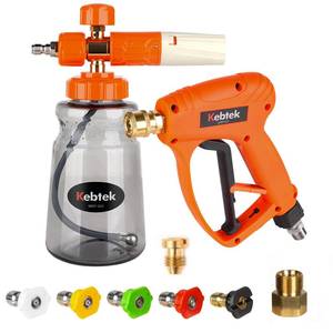 lot 13139 image: Kebtek Short Pressure Washer Gun with Foam Cannon 5200 PSI, 14�� Quick Connect Snow Foam Lance for Car Washing Heavy Duty Brass with 5PCS Nozzle Tips and M22-15mm Connector