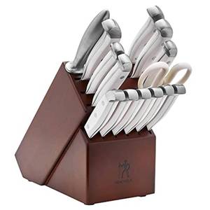 lot 13143 image: HENCKELS Statement Razor-Sharp 15-Piece White Handle Knife Set with Block, German Engineered Knife Informed by over 100 Years of Mastery