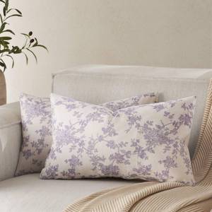 lot 14410 image: YZJZEDS 100% Cotton French Pastoral Lumbar Throw Pillow Covers Set of 2, 12x20 Inch Purple Farmhouse Decorative Cushion Covers for Sofa Bed Living Room Home Decor