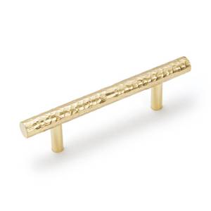 lot 14415 image: KOPPALIVE 10-Pack Solid Brass Kitchen Cabinet Pulls, Gold Modern T-Bar Handles, 3-Inch Hole Center Hammered Handles for Dresser Drawer Cupboard, 4-1316 Inch Total Length, Polished Finish
