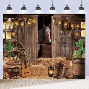 lot 14421 image: Western Cowboy Backdrop 10x8ft Western Themed Party Decorations Banner for Adults Kids Wild West Rodeo Country Horse Barn Door Saloon Rustic Farmhouse Backdrops for Photoshoot Polyester Fabric