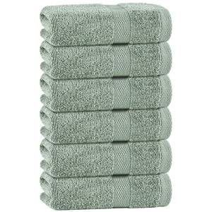 lot 14423 image: White Classic Green Hand Towels for Bathroom 6 Pack Cotton Hand Towel Bulk for Gym, Kitchen and Spa, 16x27 Inches Soft Highly Absorbent Quick Dry Terry Salon Towels