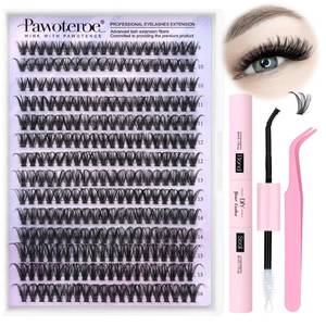lot 14425 image: Pawotence Lash Clusters Kit 40D Individual Lashes Extension Kit DIY 280pcs 9-16mm Cluster Eyelash Extension Kit with Lash Bond and Seal, Lash Tweezers for Self Use (40D, 0.07D, 9-16mm, Kit)