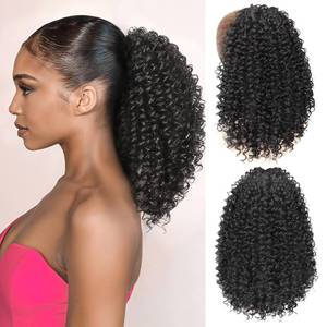 lot 14426 image: Ponytail For Black Women Drawstring Ponytail Curly Hair Short Ponytail Extension Pony tails Drawstring Hair Pieces Human Hair Feeling For Daily Use (#1B)