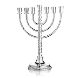 lot 14439 image: 12 Tribes of Israel Menorah, Jerusalem Temple 7 Branch for Shabbat Jewish Candle Holder (6.6 Inches, Silver)