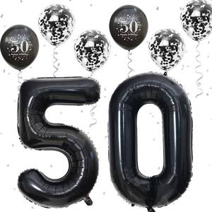 lot 14440 image: 50th Birthday Balloons, 50th Birthday Decorations for Women with Black Birthday Print Confetti Balloons Latex Metallic Balloons 40 Inch Foil Number 50th Balloons for Men 50th Birthday Party Decor