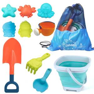 lot 14443 image: HaiLeTao Beach Toys Set for Kids -Collapsible Sand Bucket&Mesh Beach Bag and Shovels Sand Rake Toy 11Pcs Set, Animal & Dinosaur Molds,Fork,Rake&Watering Can for Toddlers Ages 3