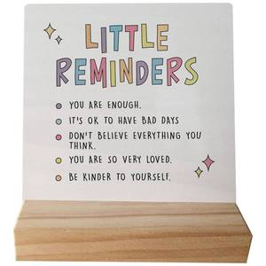 lot 14454 image: Little Reminders You are Enough Desk Wood Plaque Sign with Wooden Stand,Dorm Signs for College Girls, Cute Inspirational Signs Decor for Office Dorm Desk,Back to School Gifts for College Students
