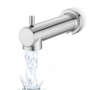 lot 14465 image: YASINU Slip on Extra Long Tub Spout with Diverter Universal Tub Diverter Spout for 12 Copper Water Pipe, Brushed Nickel