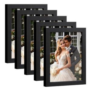 lot 17189 image: HappyHapi 4x6 Picture Frame Set of 5, Black Frames Display Photo 3.5x5 with Mat or 4x6 without, Gallery Wall Frame Set, Wall or Tabletop Display (Black)