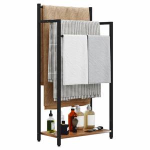 lot 17285 image: yeavs Freestanding Towel Rack, 3 Tier Blanket Ladder Stand with Rustic Brown Wooden Shelf for Bathroom Living Room (31.5��H x 16.9��W x7.9��D)