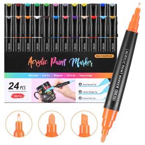 lot 18390 image: Coogert 24 Colors Three Tips Acrylic Paint Markers, Fine Medium Chisel Tip Acrylic Paint Pens for Rock Painting, Wood, Canvas, Ceramic, Fabric, Arts and Crafts for Adults