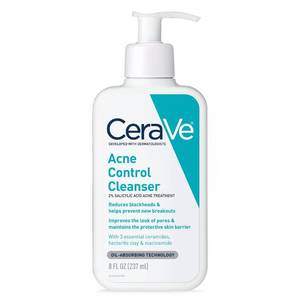lot 18394 image: CeraVe Acne Treatment Face Wash, Salicylic Acid Cleanser with Purifying Clay, Niacinamide, and Ceramides, Pore Control and Blackhead Remover, 8 Ounce