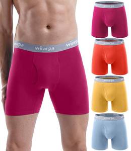 lot 18397 image: wirarpa Mens Cotton Boxer Briefs Underwear 4 Pack Open Fly Tag Free Anti-Chafing Comfy Short Leg Underpants Multicolor Medium