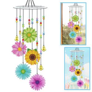 lot 18398 image: Daisy Diamond Painting Wind Chimes Double Side Flower DIY Art Kits for Adults - Diamond Painting Kits Wind Chimes 3D Suncatchers Christmas Hanging Ornament Crafts for Garden Decor