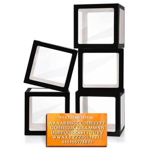 lot 18401 image: Ledido Black Transparent Balloon Boxes With 78 Letters, Letter Box for Baby Shower Clear Baby Box Black Balloon Boxes for Birthday, Bridal Shower, Graduation Prom Party Decoration, 5 PCS