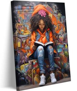 lot 18404 image: Black Girl Reading Canvas Wall Art Black Girls Books Inspiring Wall Decor Pictures African American Poster Print Painting for Teenager Living Room Bedroom Study Reading Room Home Decoration