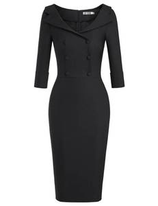 lot 18418 image: MUXXN Womens Vintage Style Tea Dresses High Waist Tunic Inspired Party Formal Pencil Hem Dress (Black M)