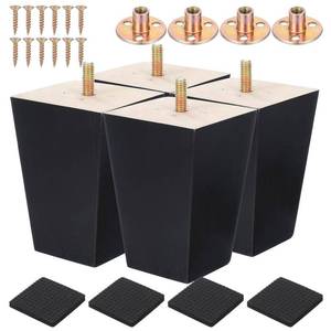 lot 18445 image: 4 Pcs 4 inch Wood Furniture Legs - Square Sofa Legs, Couch Leg -Black Mid-Century Modern Replacement Legs for Armchair Recliner Coffee Table Dresser (4)