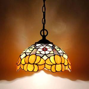 lot 19059 image: AVIVADIRECT Tiffany Pendant Light Plug in Stained Glass Hanging Lamp Wide 10 Inch, Chain 33 Inch, Cord 15 Feet (Orange Flower)