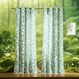 lot 19061 image: Treatmentex White Green Print Curtains for Living Room 54 Long Olive Semi-Sheers Leaves Print Curtain Drapes for Windows, Grommet Top, 2 Pack