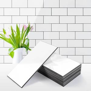 lot 19075 image: Vamos Tile 100-Piece Glossy Pure White Peel and Stick Backsplash Tile,3x6 PVC Subway Tile with Dark Gray Grout,Stick on Backsplash for KitchenBathroomFireplace