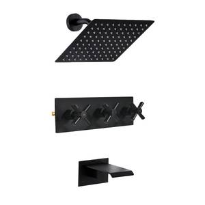 lot 19082 image: SUBEIXI 3 Handle Tub Shower Faucet, Matte Black Three Handle Shower Faucet Set with Waterfall Tub Spout and 8 Rainfall Shower Head, 3 knob shower tub faucet set