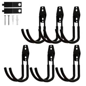 lot 19083 image: Tebgeag 6 Pack Garage Hooks Heavy Duty, Steel Utility Ladder Hooks for Hanging Tools,Bikes, Hoses and Ropes - Wall Mount Organizer with Anti-Slip Coating��4.3��