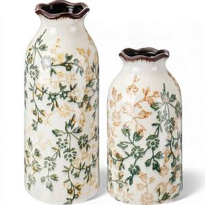 lot 19085 image: Ninehaoou 2 Pcs Green Vintage Vase Ceramic Rustic Crackle Floral Vase for Farmhouse Retro Home Bookshelf Living Room Table Centerpiece Decor (Middle and Small)