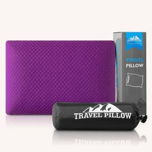 lot 19091 image: PEUJEW Travel Pillow Memory Foam Pillows, Camping Pillow-Compressible Medium Firm, Breathable Cover, Ideal Backpacking Hiking, Bed Pillows, Airplane and Car (Purple, L)